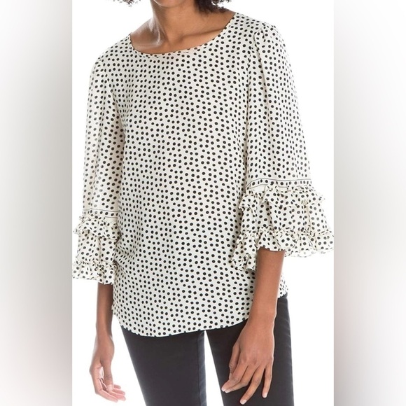Max Studio London Womens Printed Tunic Blouse Blacl and White Polka Dots Large - Picture 1 of 16